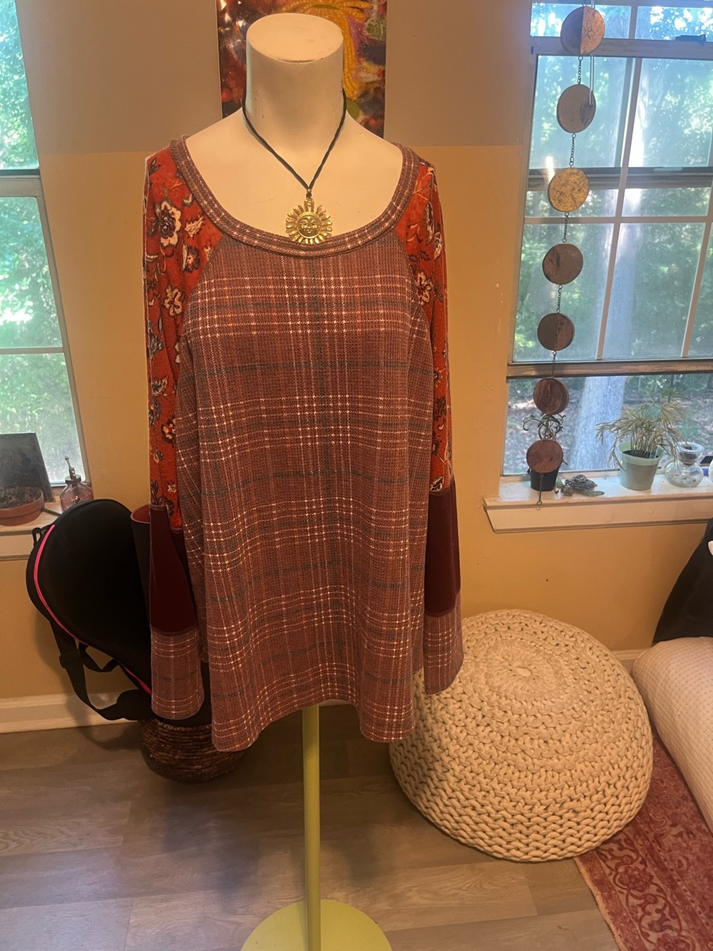croft & barrow Rust Plaid and Floral Contrast Tunic